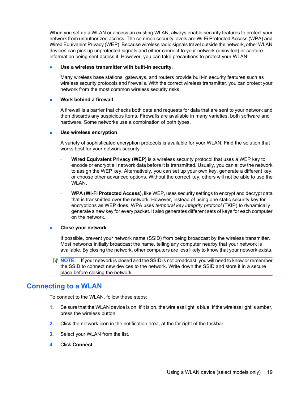 Connecting to a wlan | HP EliteBook 8440p User Manual | Page 31 / 169