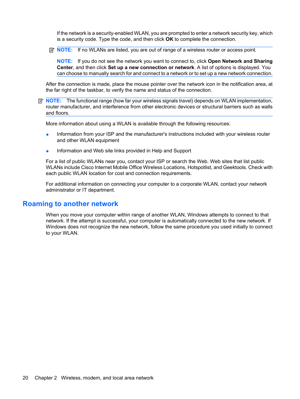 Roaming to another network | HP EliteBook 8440p User Manual | Page 32 / 169