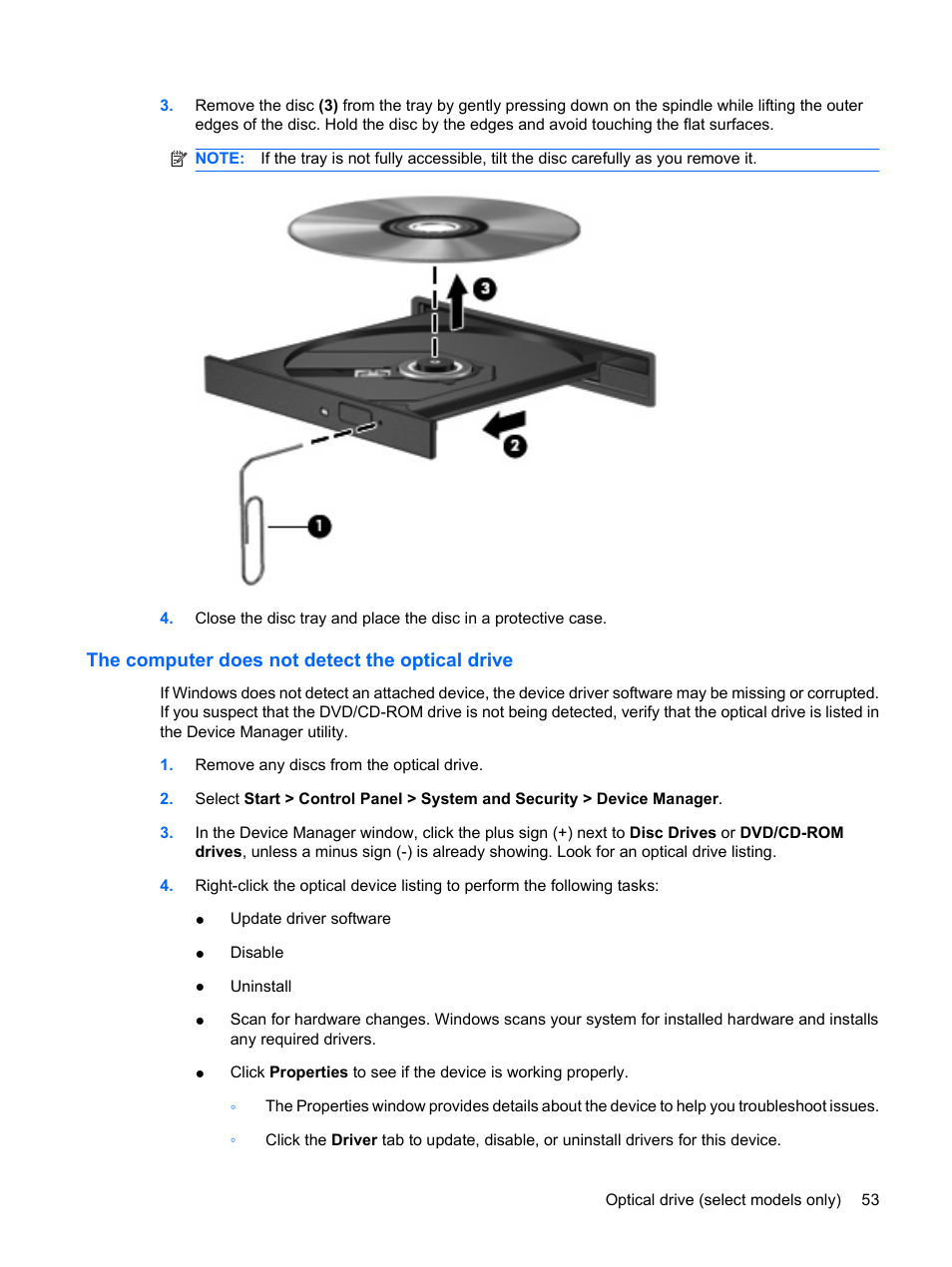 The computer does not detect the optical drive | HP EliteBook 8440p User Manual | Page 65 / 169