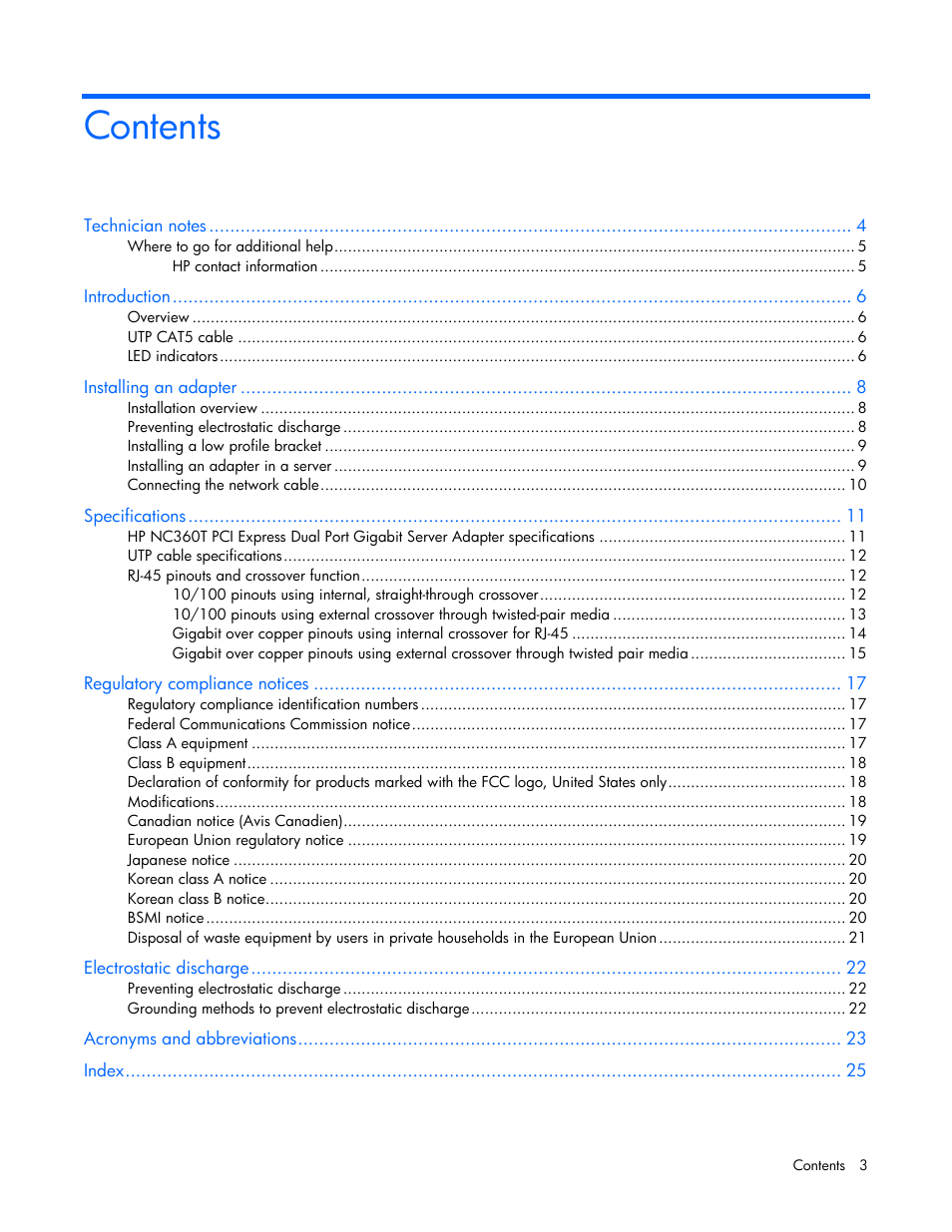 HP NC360T PCI Express Dual Port Gigabit Server Adapter User Manual | Page 3 / 25