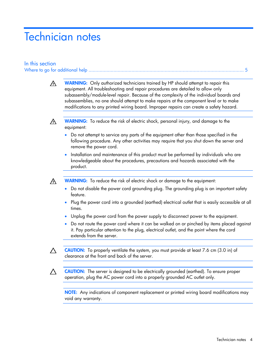 Technician notes | HP NC360T PCI Express Dual Port Gigabit Server Adapter User Manual | Page 4 / 25