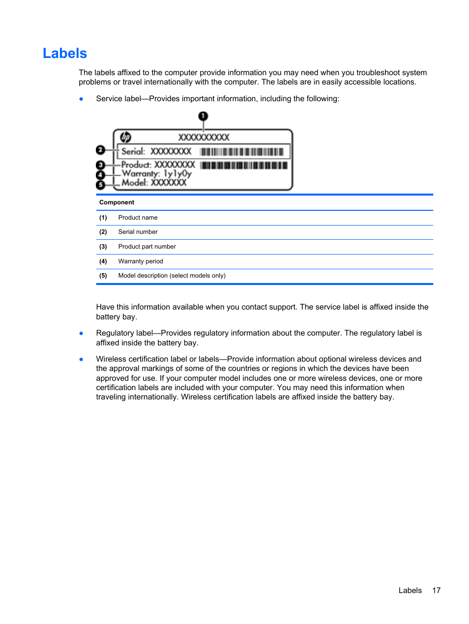Labels | HP ENVY dv7-7323cl Notebook PC User Manual | Page 27 / 104