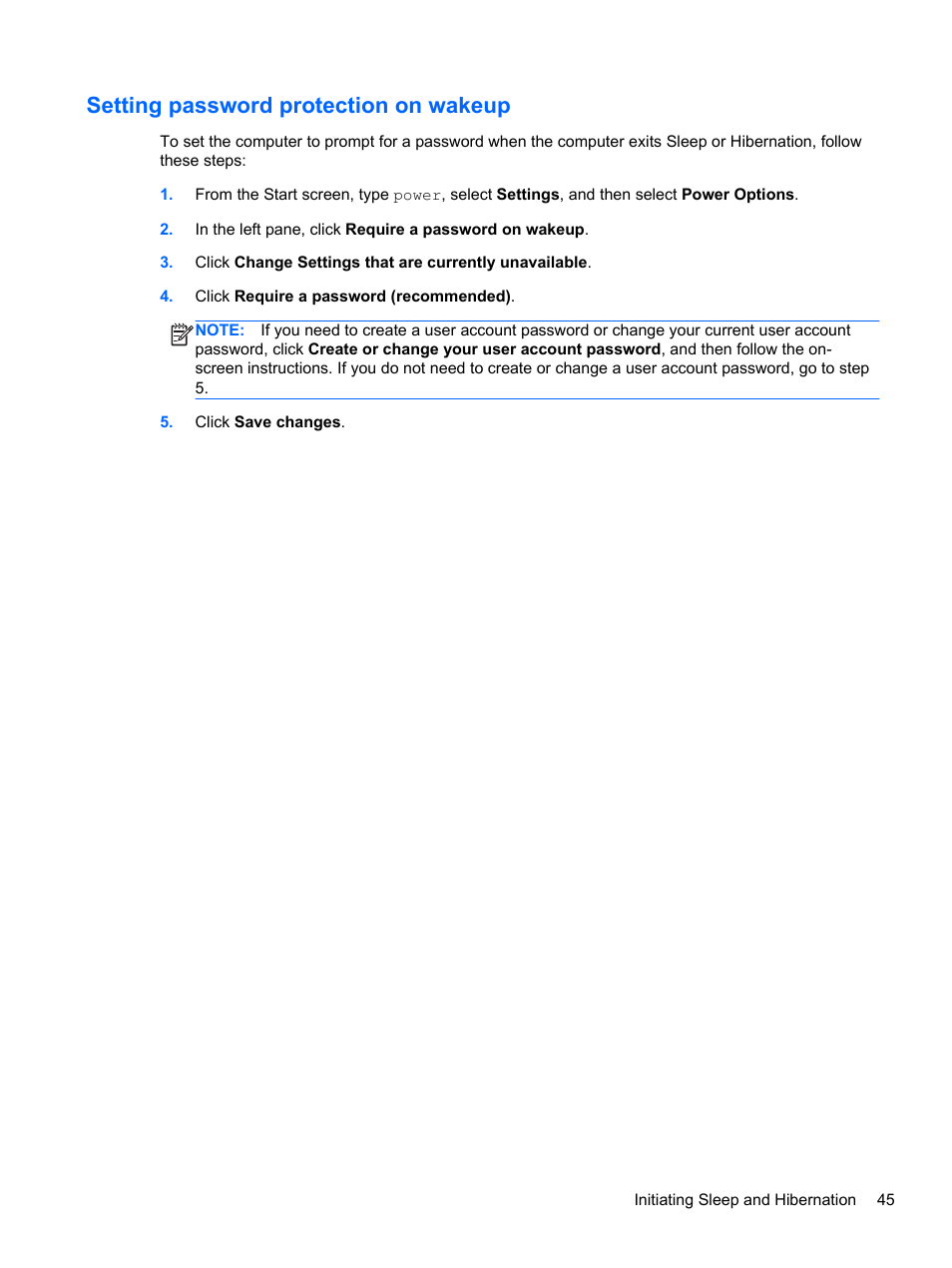 Setting password protection on wakeup | HP ENVY dv7-7323cl Notebook PC User Manual | Page 55 / 104