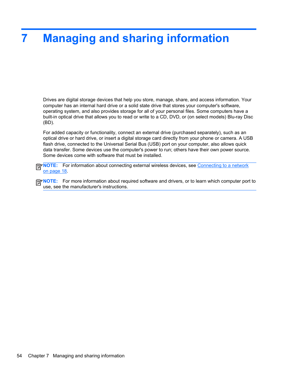 Managing and sharing information, 7 managing and sharing information, 7managing and sharing information | HP ENVY dv7-7323cl Notebook PC User Manual | Page 64 / 104