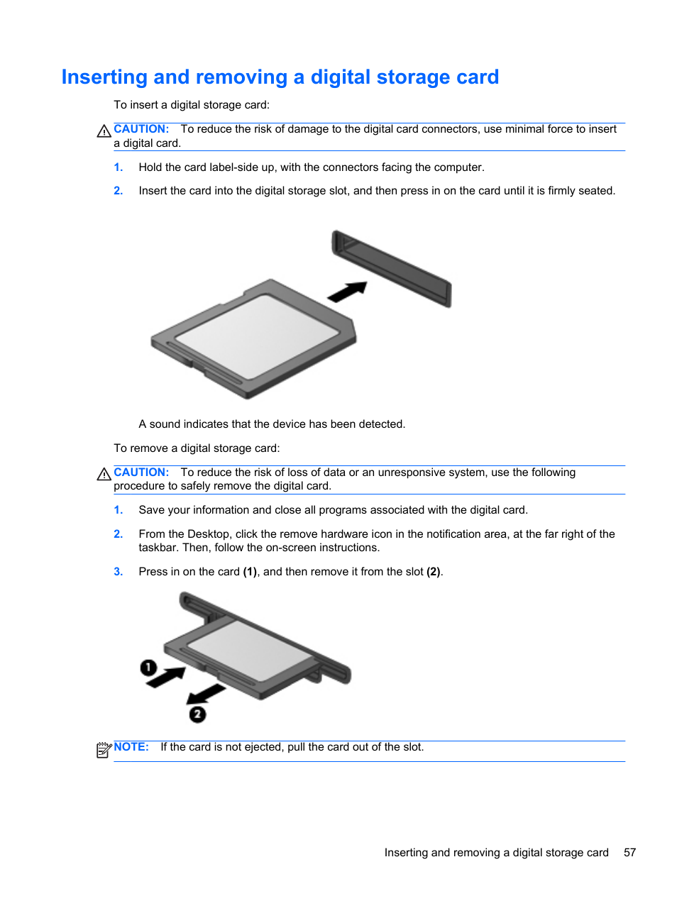 Inserting and removing a digital storage card | HP ENVY dv7-7323cl Notebook PC User Manual | Page 67 / 104