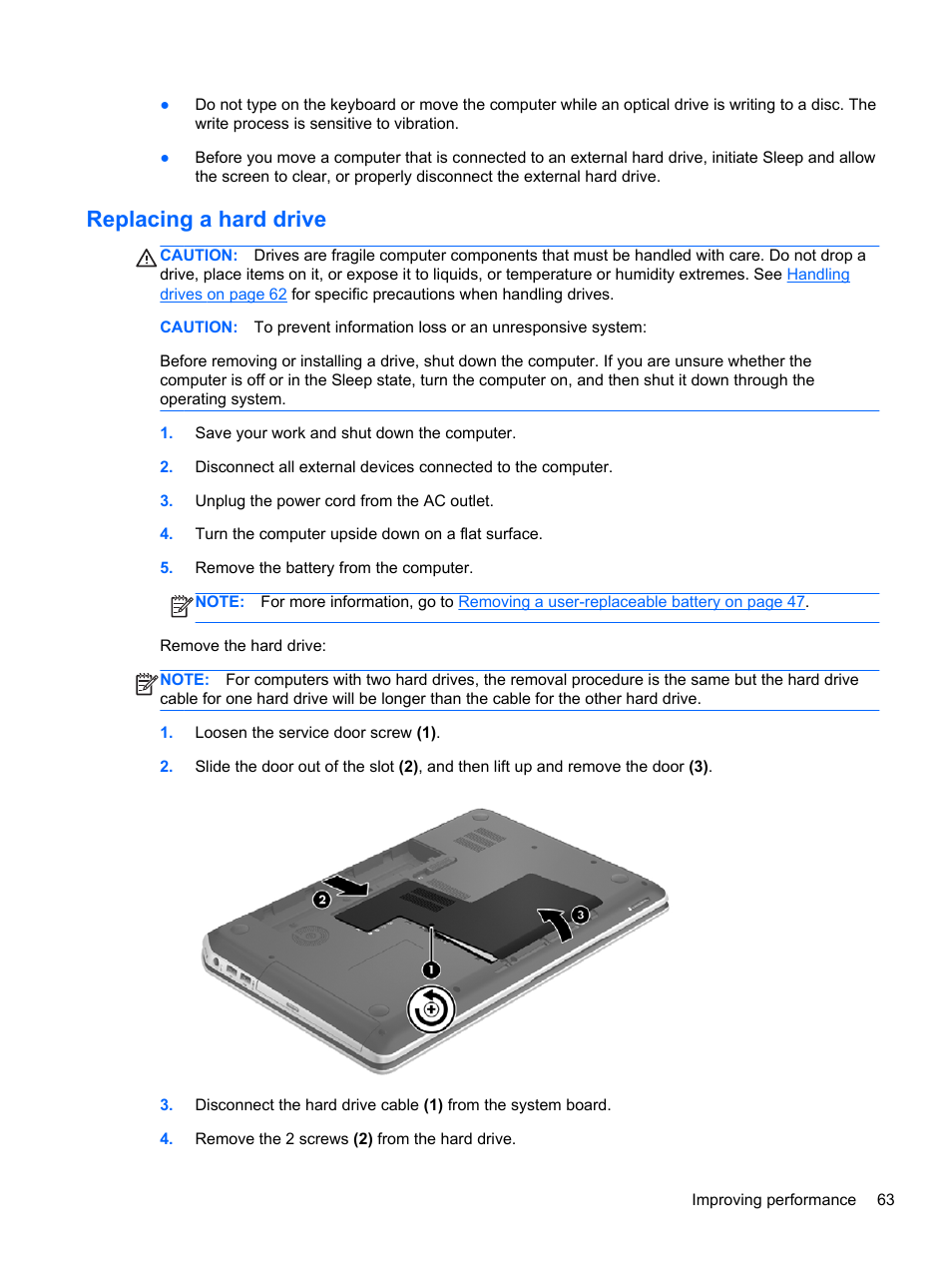 Replacing a hard drive | HP ENVY dv7-7323cl Notebook PC User Manual | Page 73 / 104