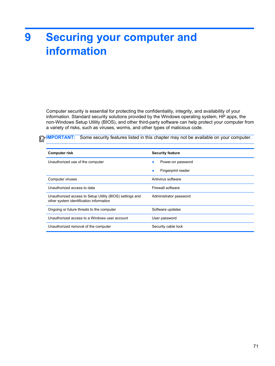 Securing your computer and information, 9 securing your computer and information, 9securing your computer and information | HP ENVY dv7-7323cl Notebook PC User Manual | Page 81 / 104