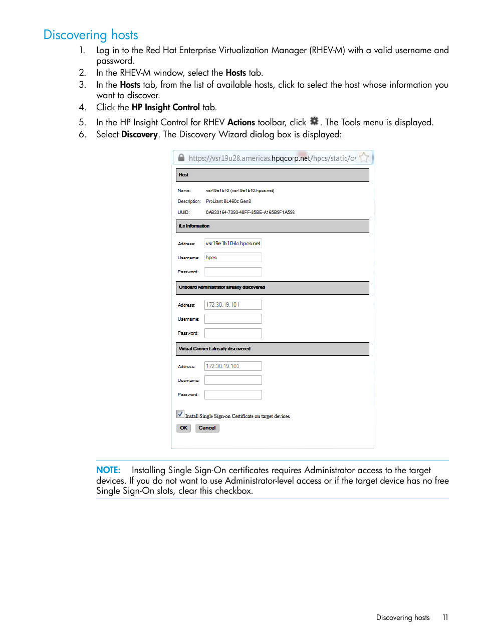 Discovering hosts | HP OneView for Red Hat Enterprise Virtualization User Manual | Page 11 / 40