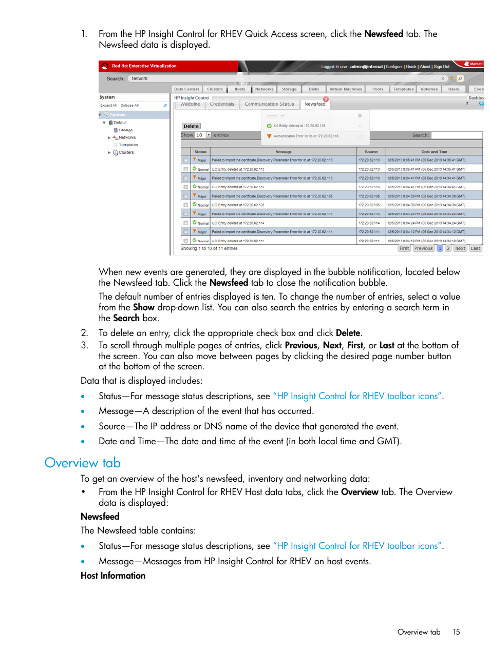 Overview tab | HP OneView for Red Hat Enterprise Virtualization User Manual | Page 15 / 40