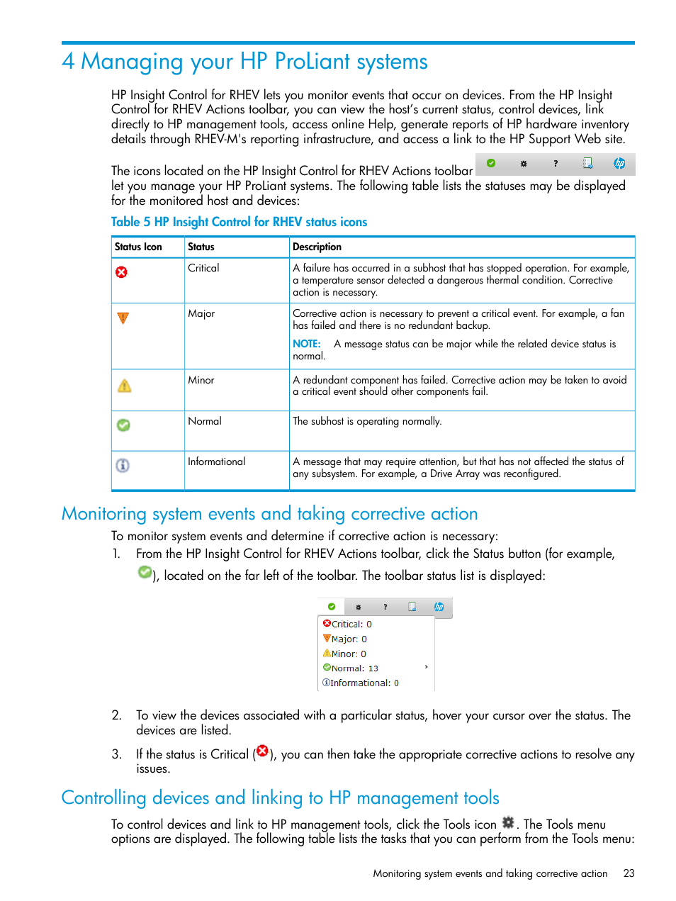 4 managing your hp proliant systems | HP OneView for Red Hat Enterprise Virtualization User Manual | Page 23 / 40