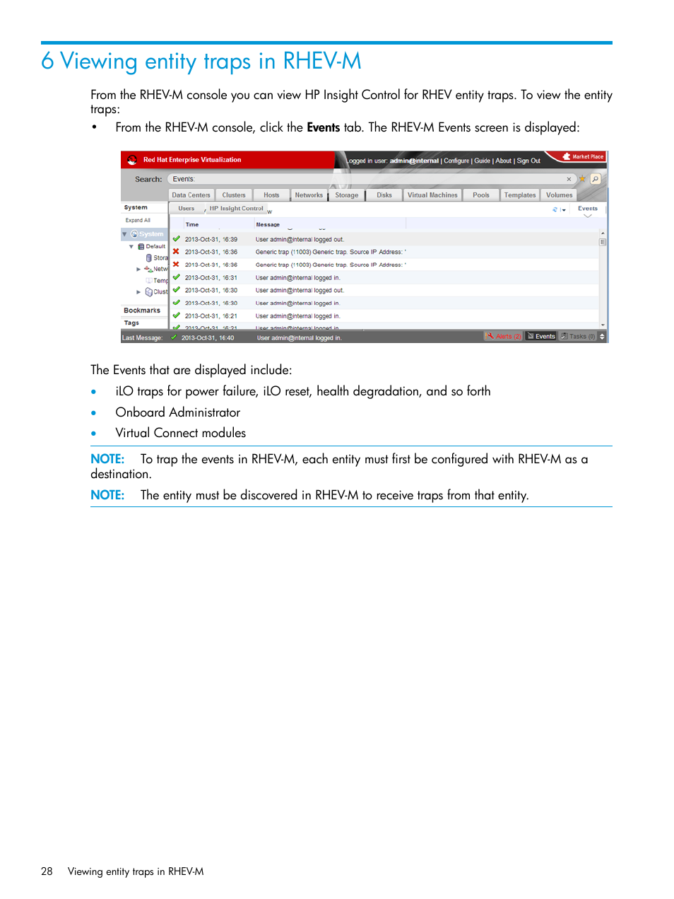 6 viewing entity traps in rhev-m | HP OneView for Red Hat Enterprise Virtualization User Manual | Page 28 / 40