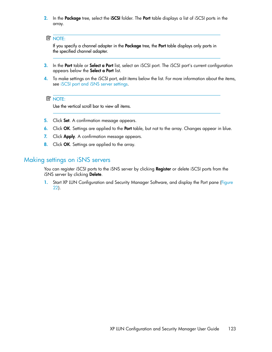 Making settings on isns servers | HP StorageWorks XP Remote Web Console Software User Manual | Page 123 / 250