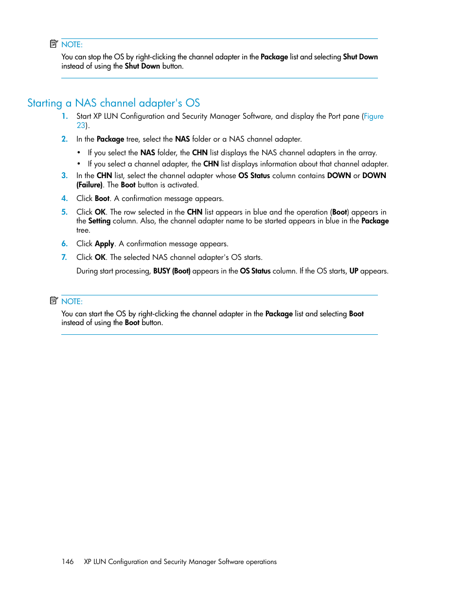 Starting a nas channel adapter's os | HP StorageWorks XP Remote Web Console Software User Manual | Page 146 / 250