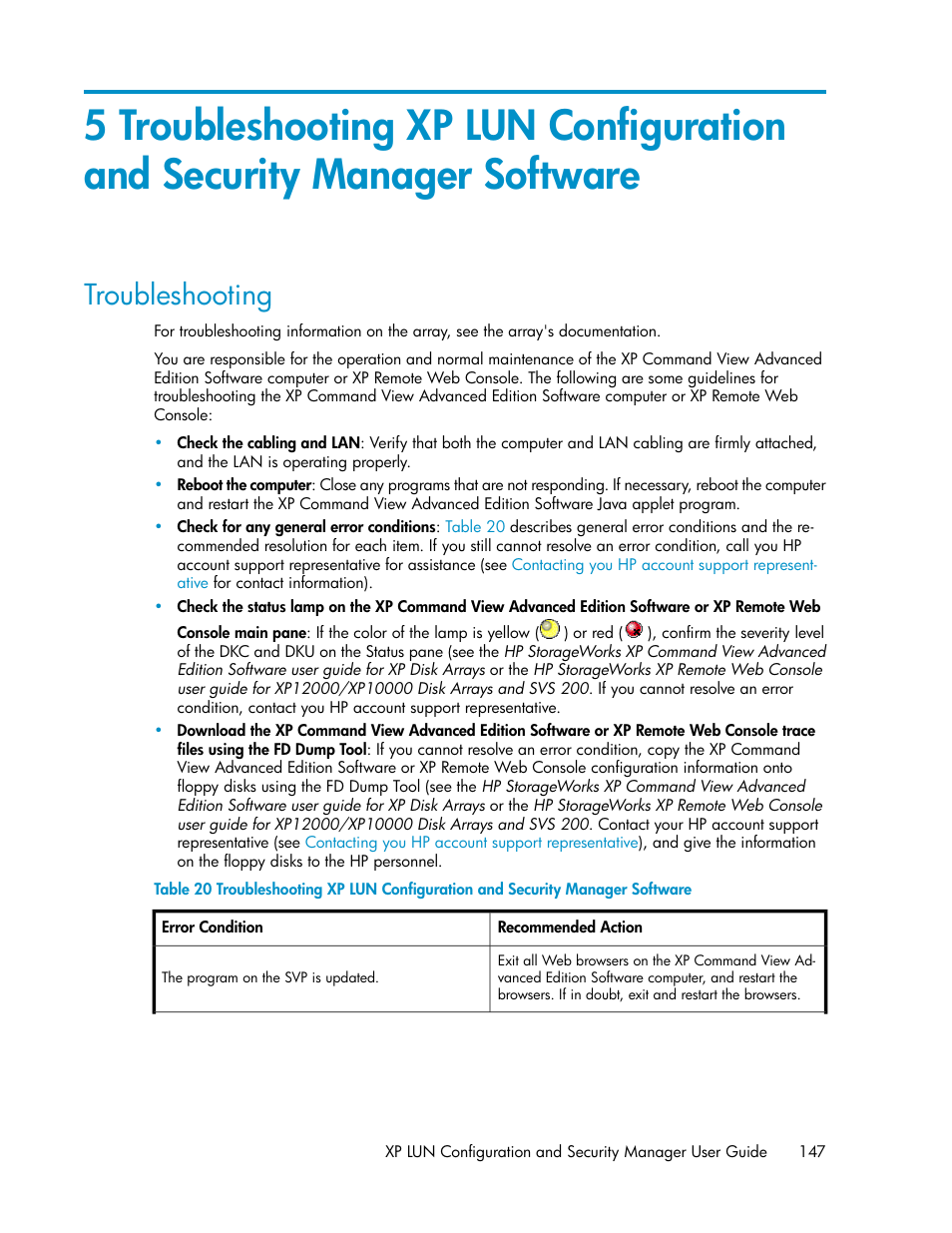 Troubleshooting | HP StorageWorks XP Remote Web Console Software User Manual | Page 147 / 250