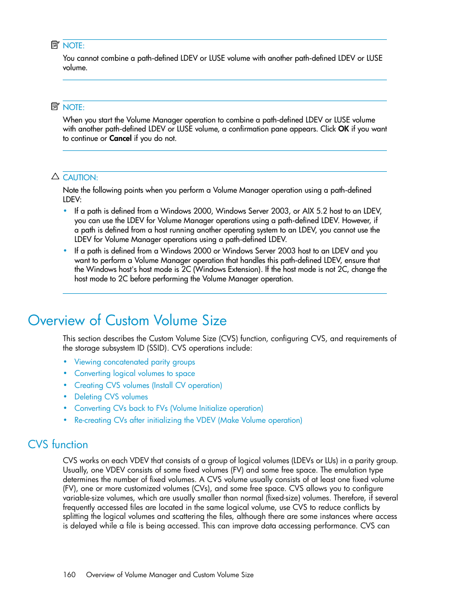 Overview of custom volume size, Cvs function | HP StorageWorks XP Remote Web Console Software User Manual | Page 160 / 250