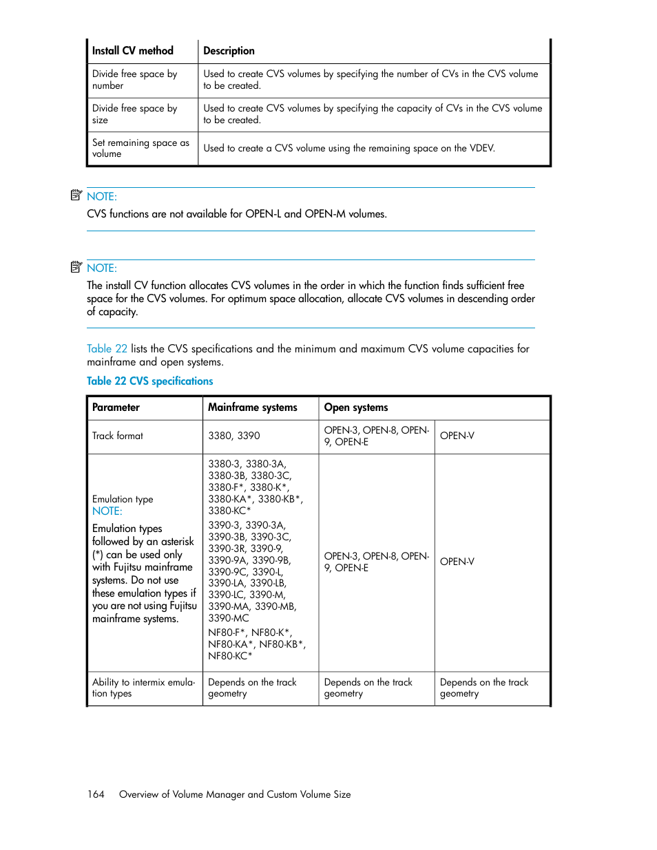 Cvs specifications | HP StorageWorks XP Remote Web Console Software User Manual | Page 164 / 250