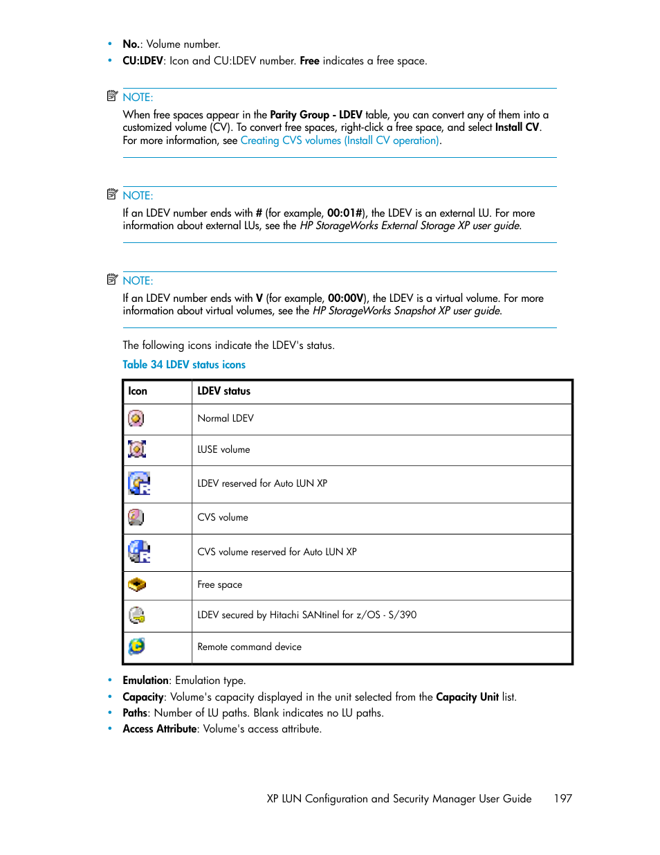 Ldev status icons | HP StorageWorks XP Remote Web Console Software User Manual | Page 197 / 250