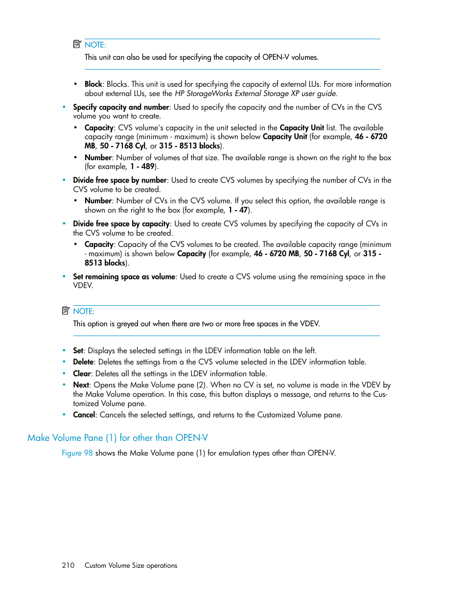 Make volume pane (1) for other than open-v | HP StorageWorks XP Remote Web Console Software User Manual | Page 210 / 250