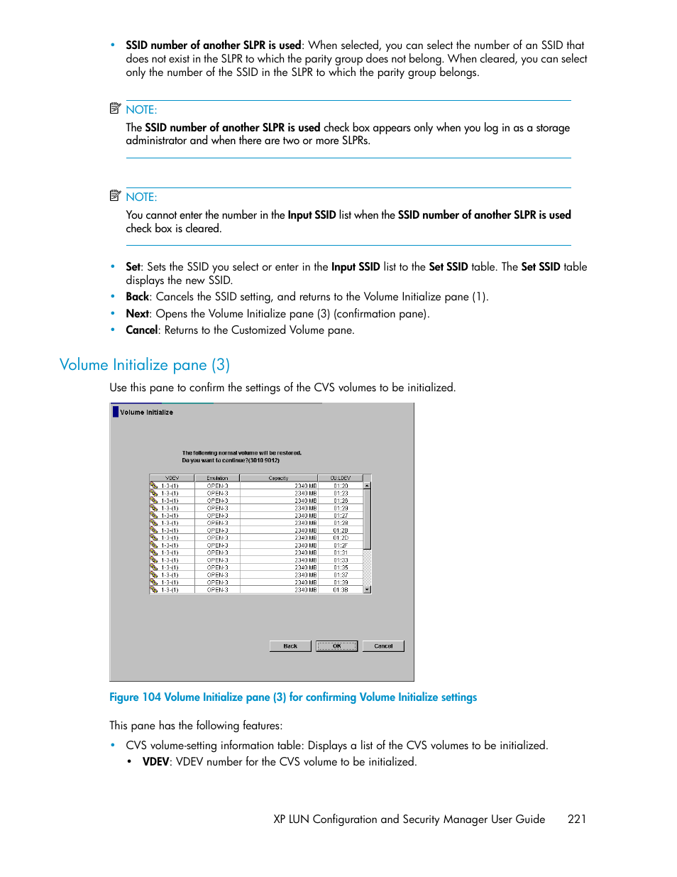 Volume initialize pane (3) | HP StorageWorks XP Remote Web Console Software User Manual | Page 221 / 250