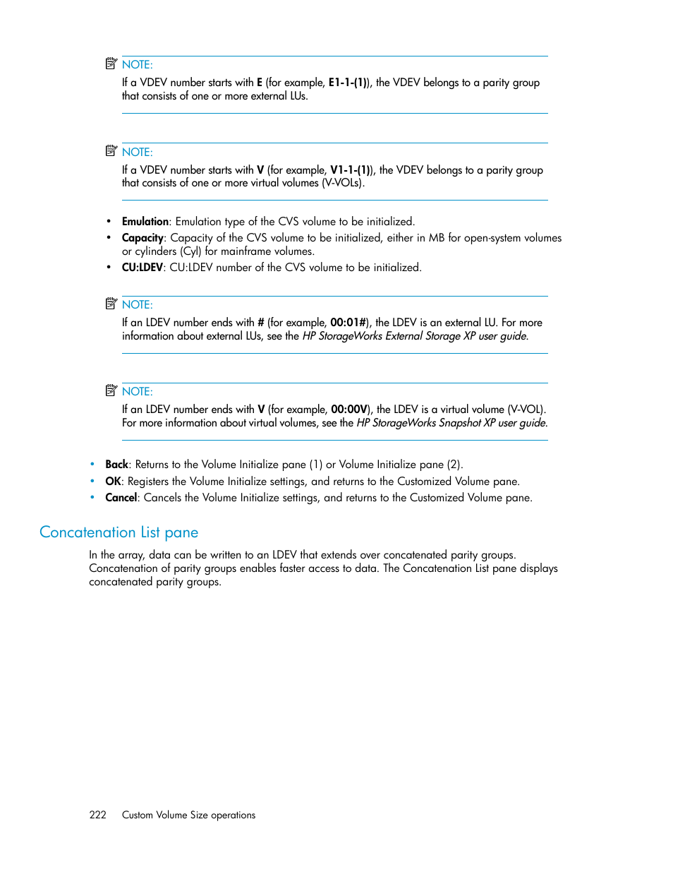 Concatenation list pane | HP StorageWorks XP Remote Web Console Software User Manual | Page 222 / 250