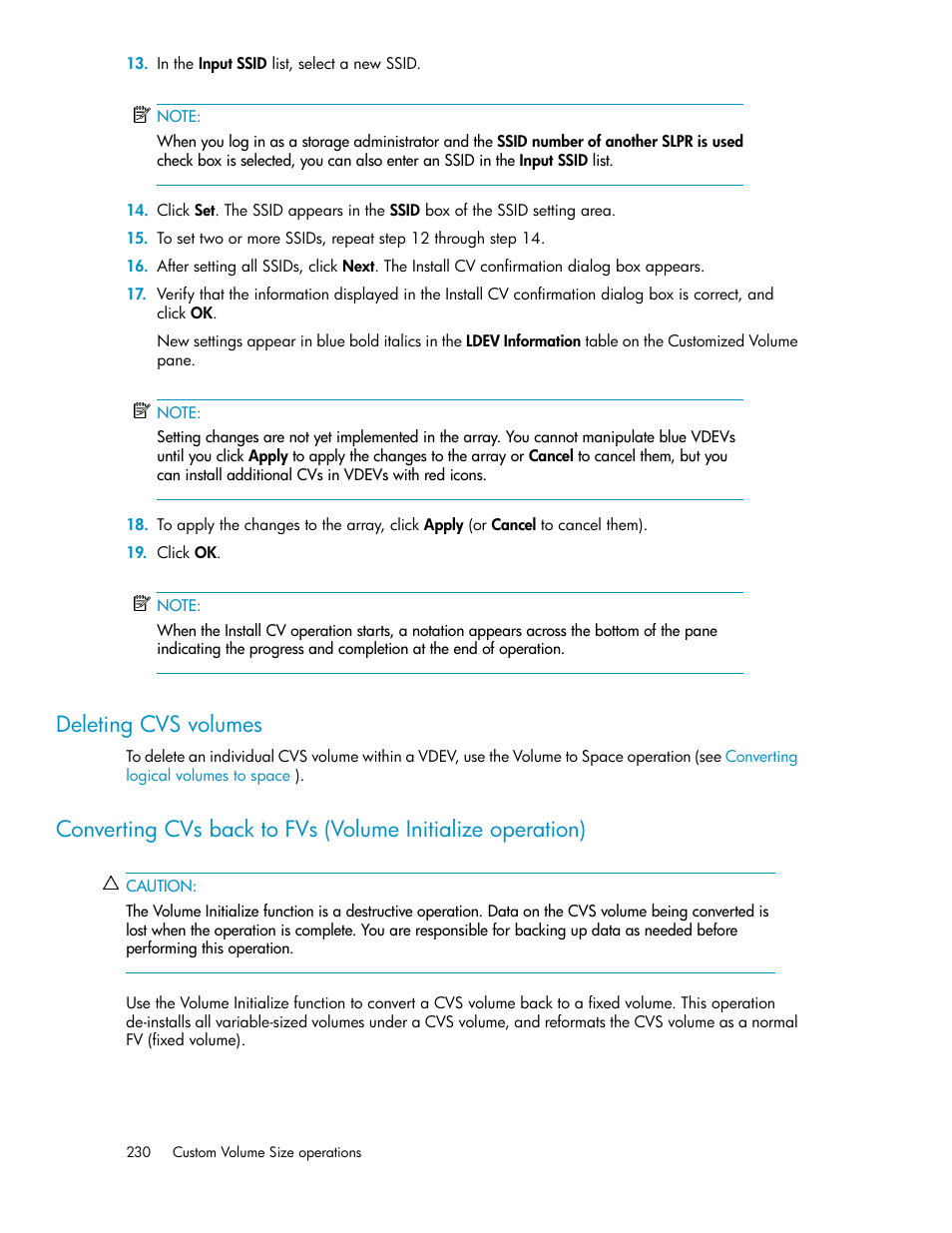 Deleting cvs volumes | HP StorageWorks XP Remote Web Console Software User Manual | Page 230 / 250
