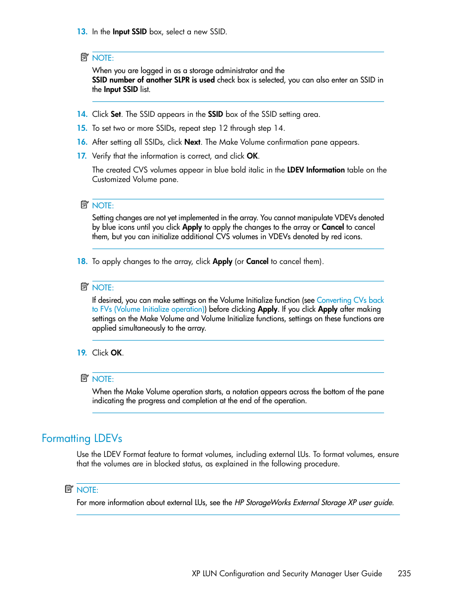 Formatting ldevs | HP StorageWorks XP Remote Web Console Software User Manual | Page 235 / 250
