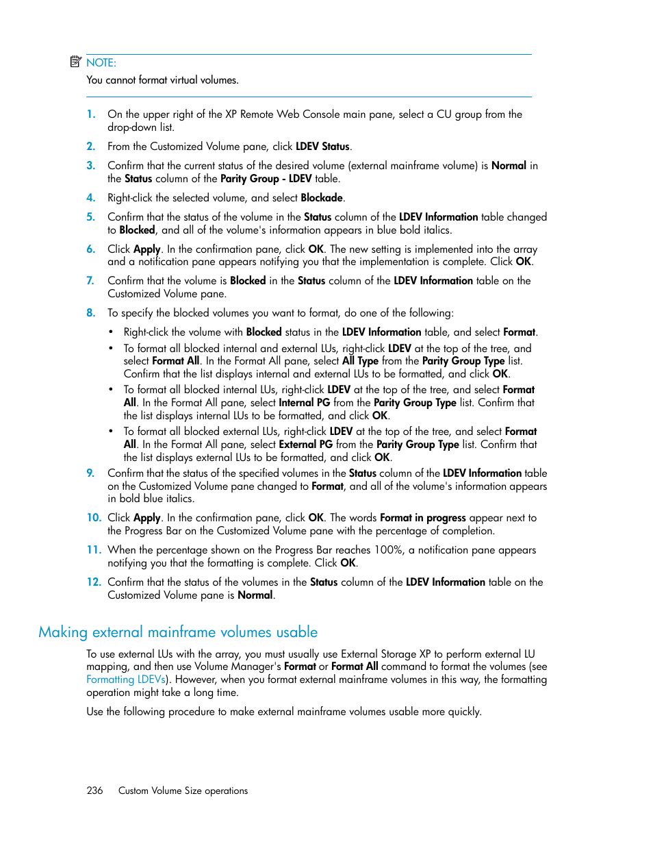 Making external mainframe volumes usable | HP StorageWorks XP Remote Web Console Software User Manual | Page 236 / 250