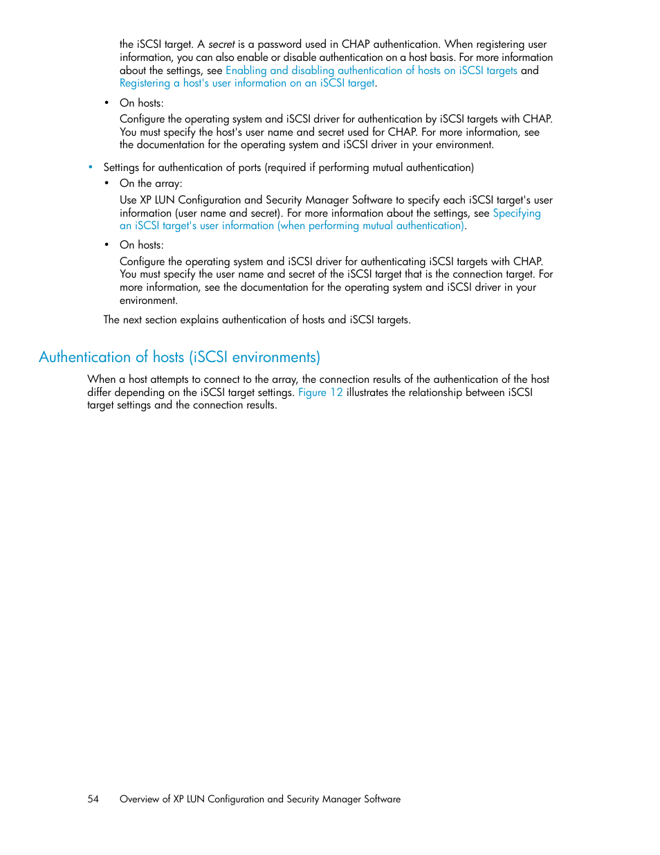 Authentication of hosts (iscsi environments) | HP StorageWorks XP Remote Web Console Software User Manual | Page 54 / 250
