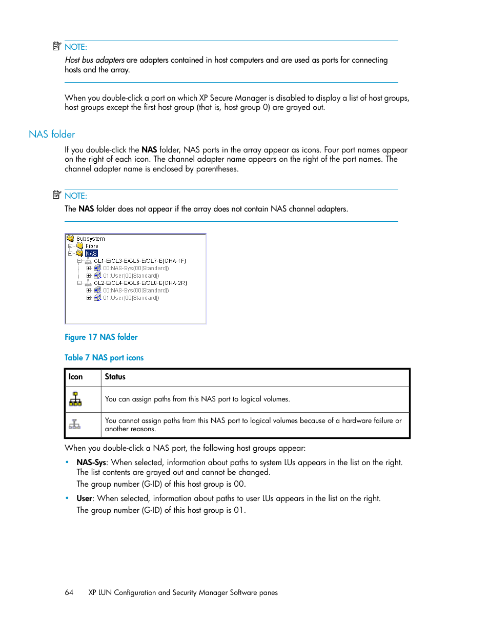 Nas folder, Nas port icons | HP StorageWorks XP Remote Web Console Software User Manual | Page 64 / 250