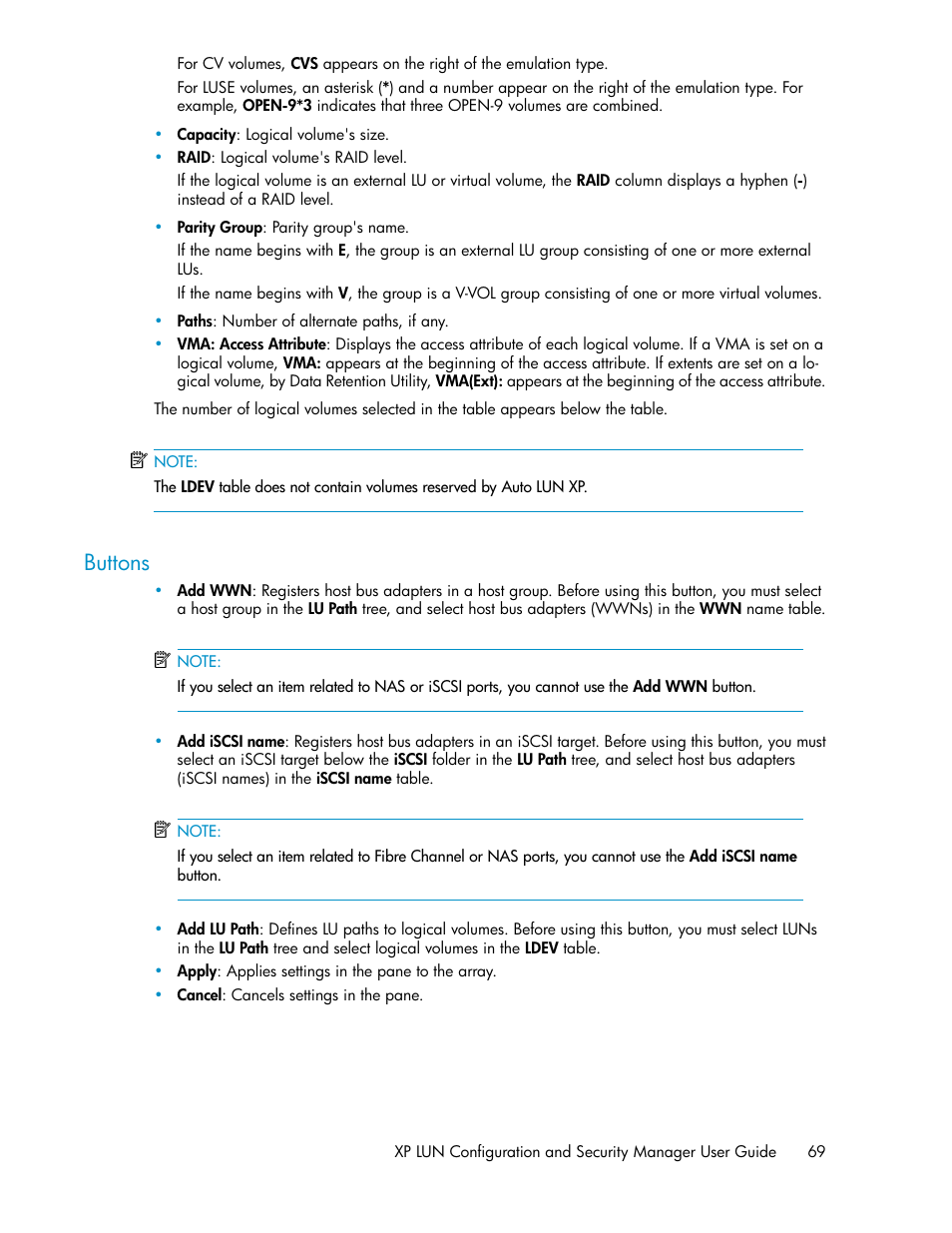 Buttons | HP StorageWorks XP Remote Web Console Software User Manual | Page 69 / 250