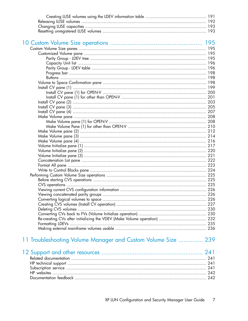 10 custom volume size operations | HP StorageWorks XP Remote Web Console Software User Manual | Page 7 / 250
