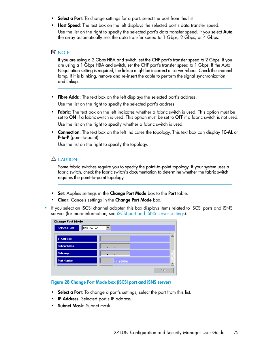 Change port mode box (iscsi port and isns server) | HP StorageWorks XP Remote Web Console Software User Manual | Page 75 / 250