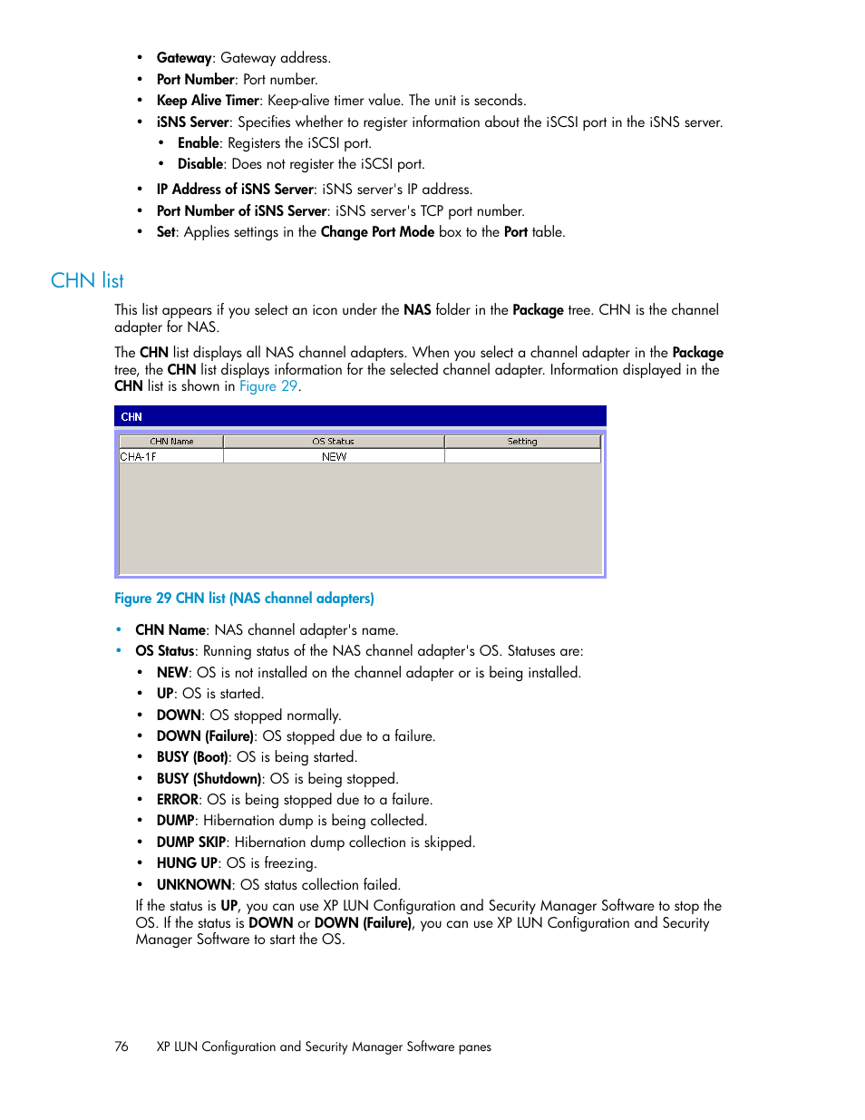 Chn list, Chn list (nas channel adapters) | HP StorageWorks XP Remote Web Console Software User Manual | Page 76 / 250