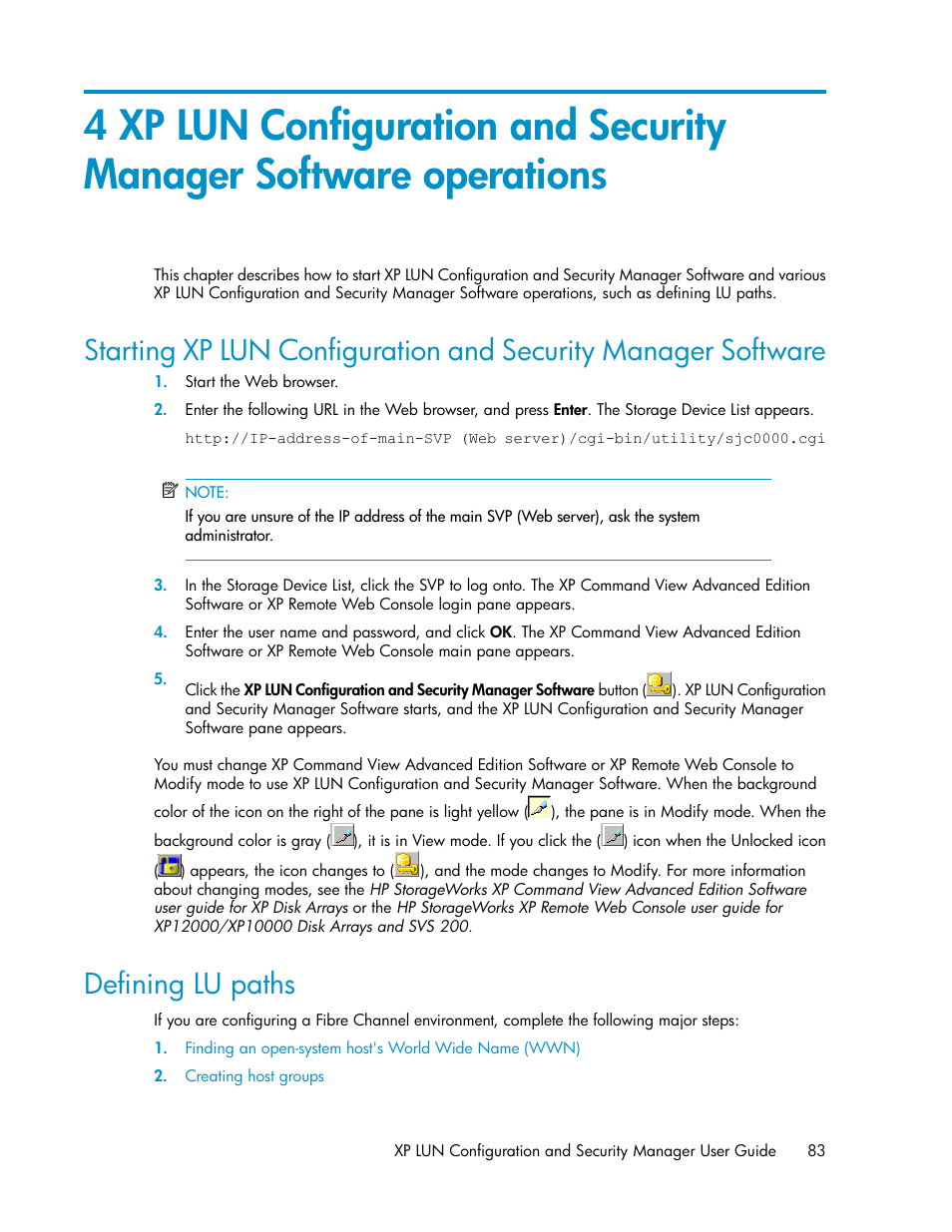Defining lu paths, 83 defining lu paths | HP StorageWorks XP Remote Web Console Software User Manual | Page 83 / 250