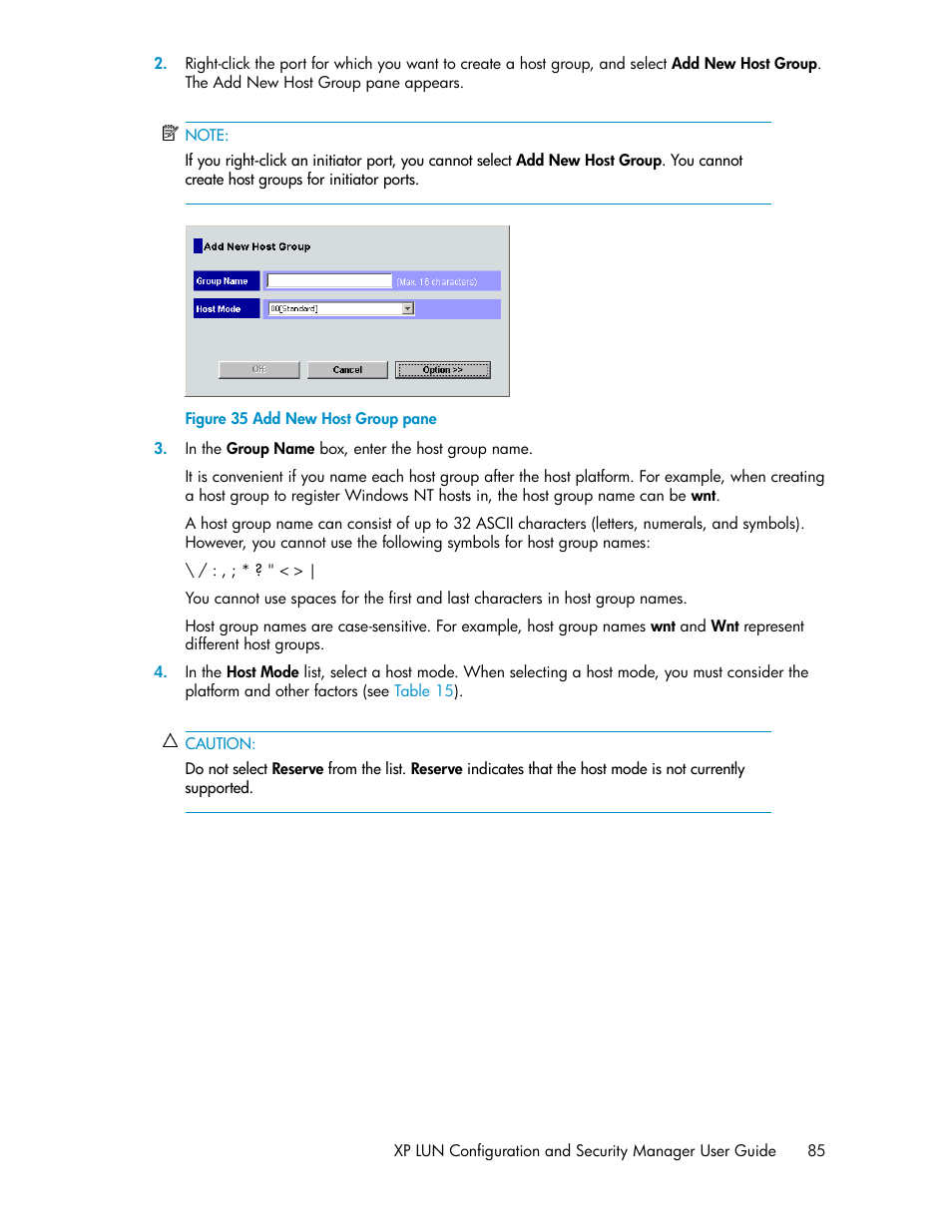 Add new host group pane | HP StorageWorks XP Remote Web Console Software User Manual | Page 85 / 250