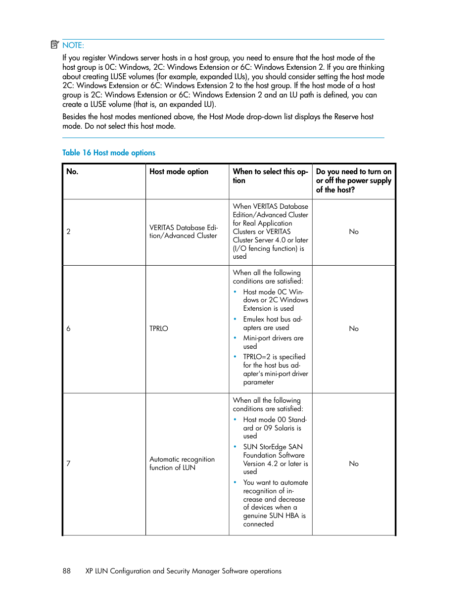 Host mode options | HP StorageWorks XP Remote Web Console Software User Manual | Page 88 / 250