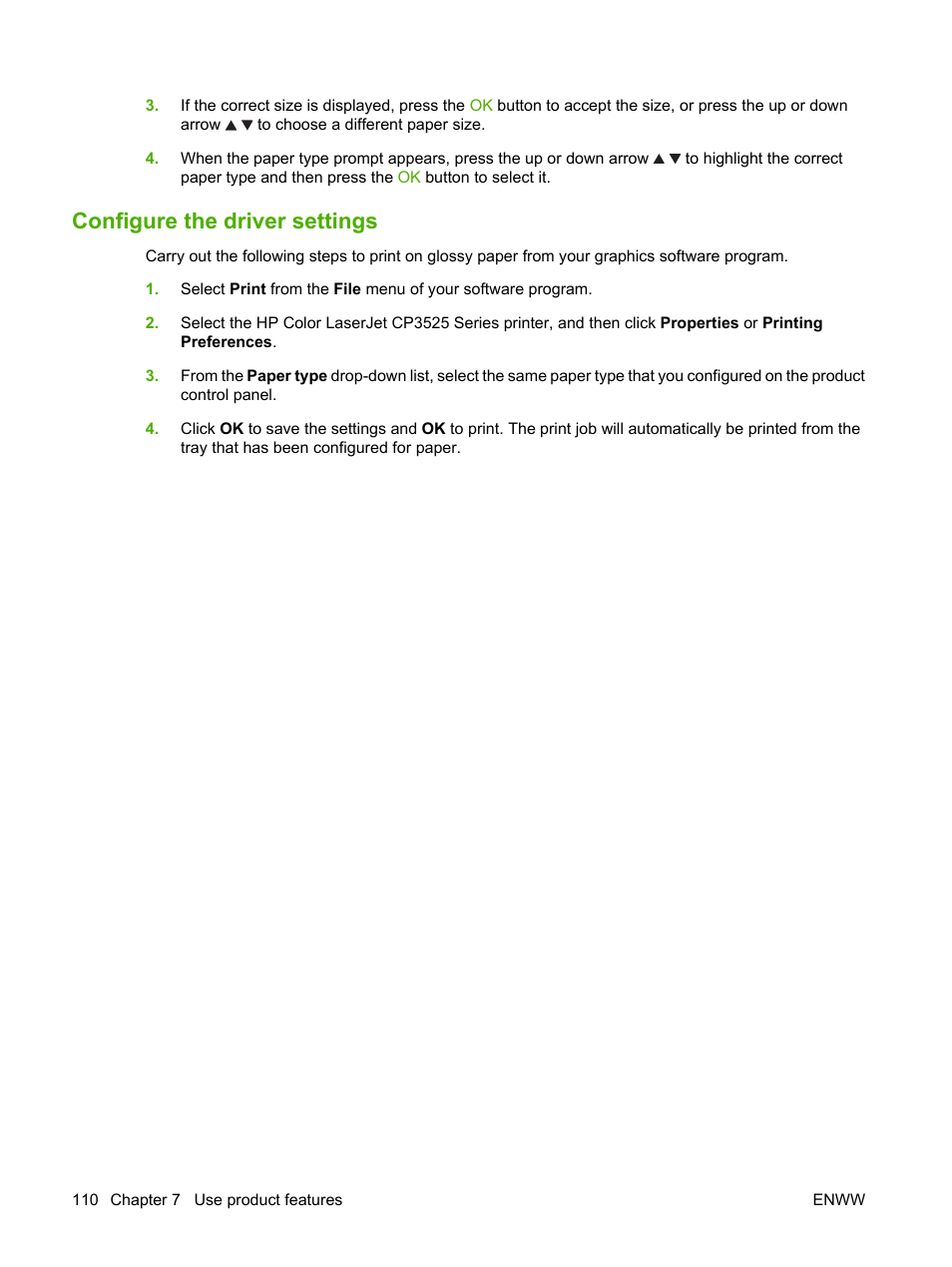 Configure the driver settings | HP Color LaserJet CP3520 Printer Series User Manual | Page 122 / 264