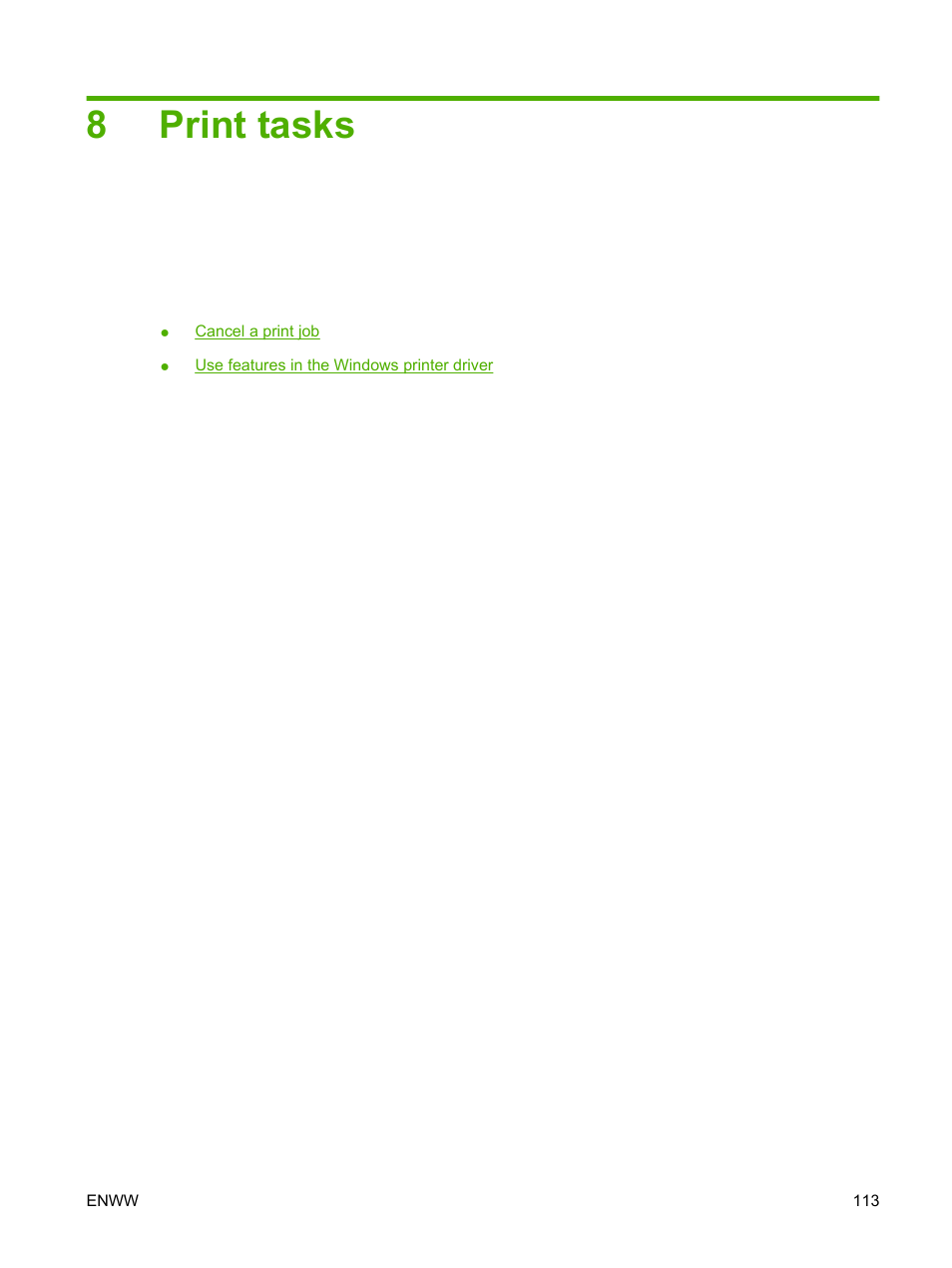 Print tasks, 8 print tasks, 8print tasks | HP Color LaserJet CP3520 Printer Series User Manual | Page 125 / 264