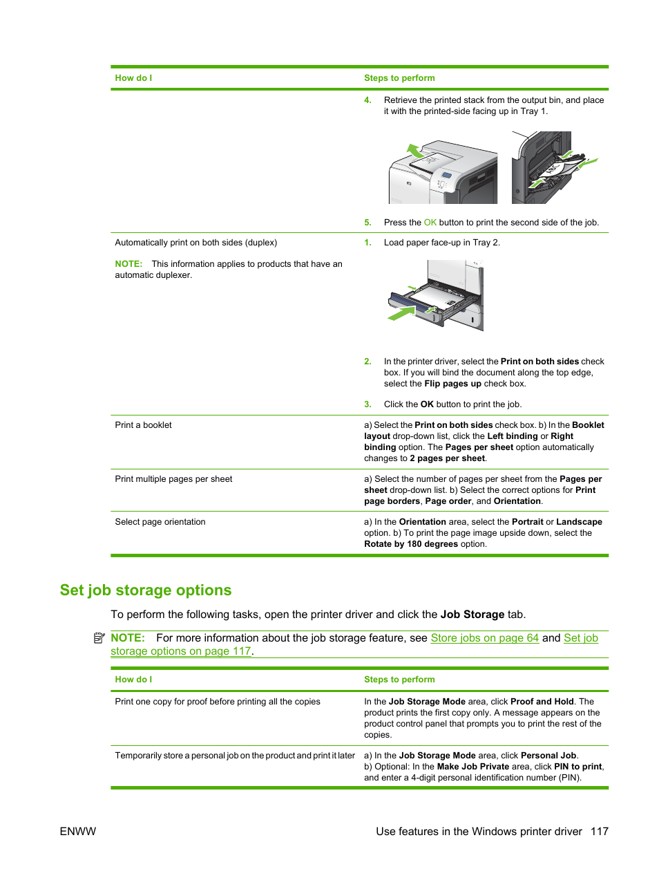 Set job storage options | HP Color LaserJet CP3520 Printer Series User Manual | Page 129 / 264