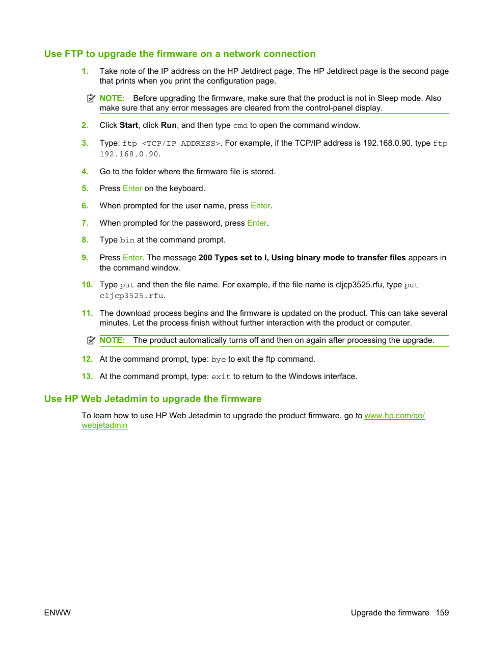 Use hp web jetadmin to upgrade the firmware | HP Color LaserJet CP3520 Printer Series User Manual | Page 171 / 264