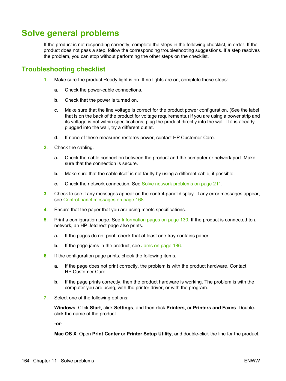 Solve general problems, Troubleshooting checklist | HP Color LaserJet CP3520 Printer Series User Manual | Page 176 / 264