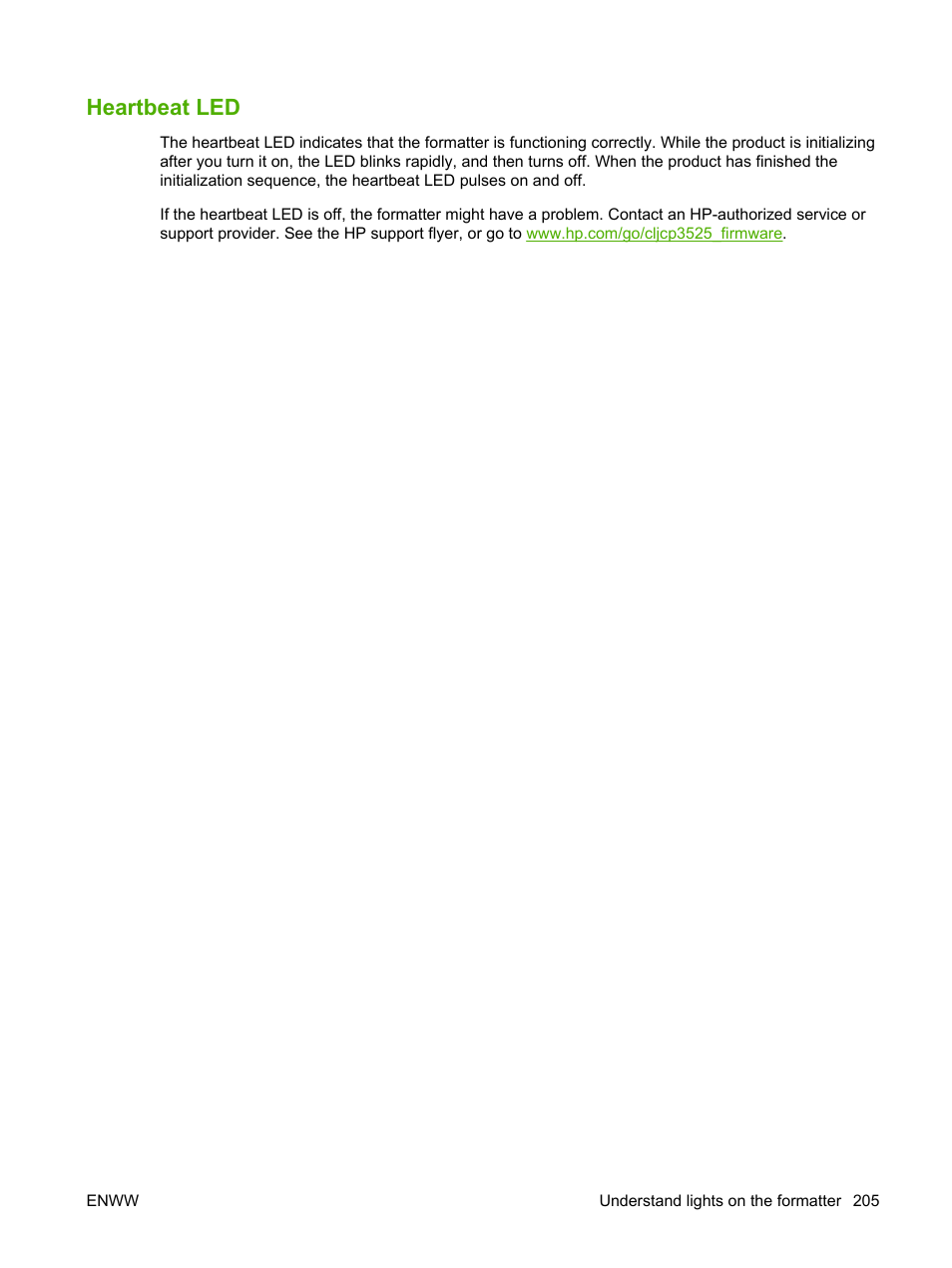 Heartbeat led | HP Color LaserJet CP3520 Printer Series User Manual | Page 217 / 264