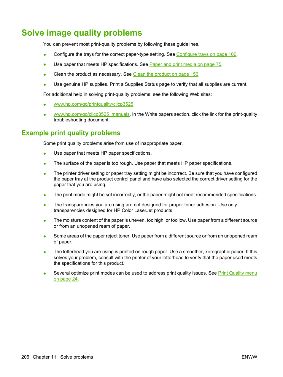 Solve image quality problems, Example print quality problems | HP Color LaserJet CP3520 Printer Series User Manual | Page 218 / 264