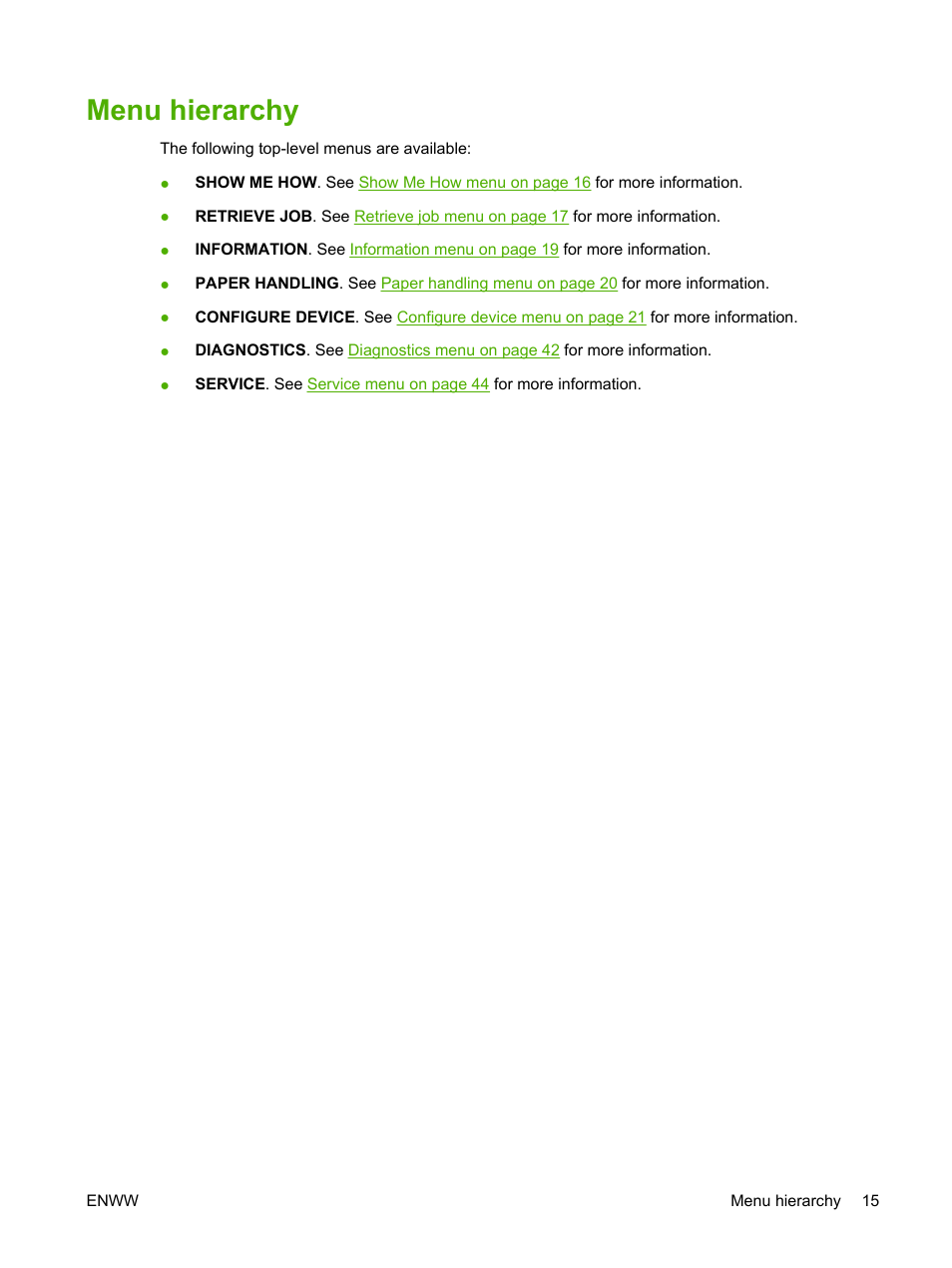 Menu hierarchy | HP Color LaserJet CP3520 Printer Series User Manual | Page 27 / 264