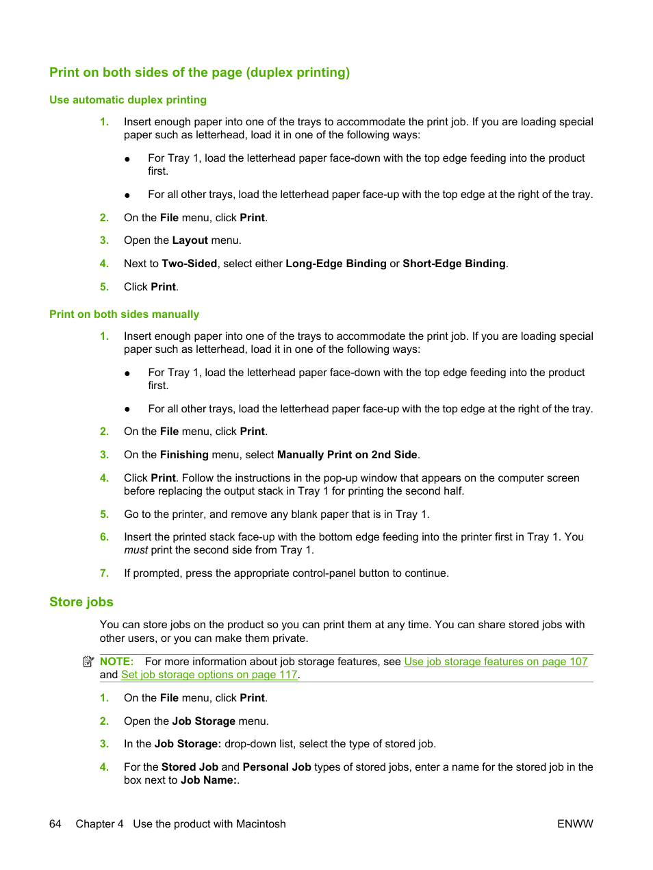 Store jobs | HP Color LaserJet CP3520 Printer Series User Manual | Page 76 / 264