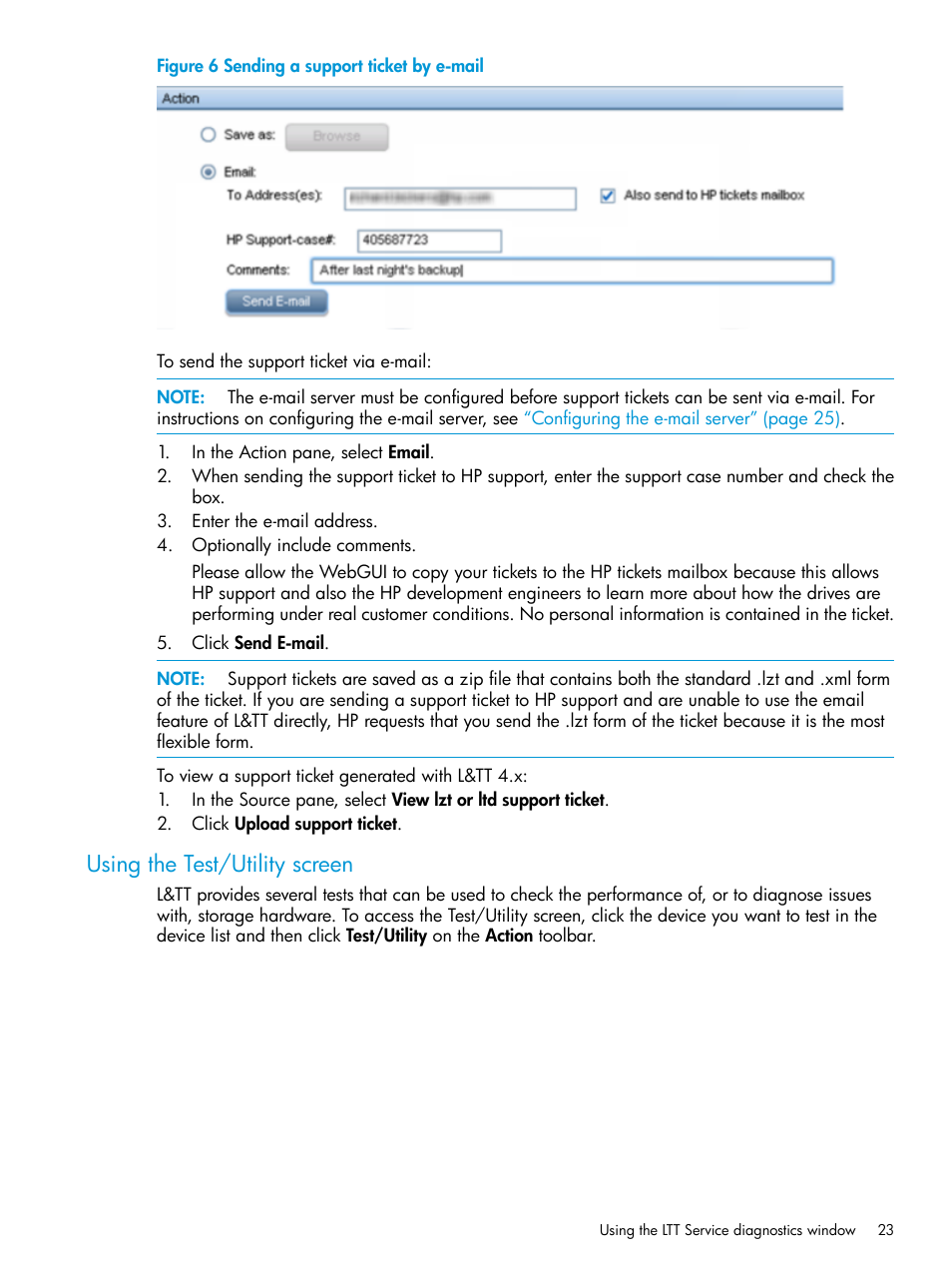 Using the test/utility screen | HP StoreEver TapeAssure Software User Manual | Page 23 / 115