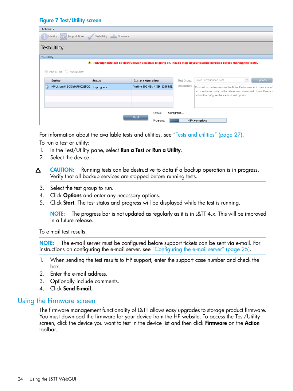 Using the firmware screen | HP StoreEver TapeAssure Software User Manual | Page 24 / 115