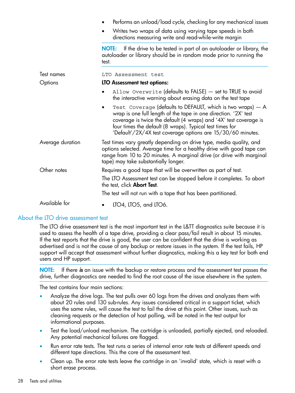 About the lto drive assessment test, About the lto drive assessment | HP StoreEver TapeAssure Software User Manual | Page 28 / 115