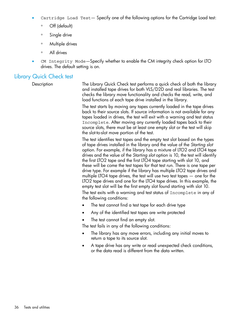 Library quick check test | HP StoreEver TapeAssure Software User Manual | Page 36 / 115