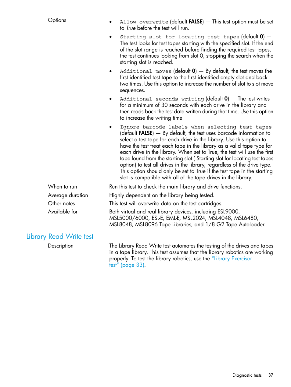 Library read write test | HP StoreEver TapeAssure Software User Manual | Page 37 / 115